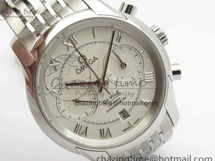 0403 HighQuality De Ville Chronograph SS OMF 1:1 Best Edition White Dial On SS Bracelet A 8151